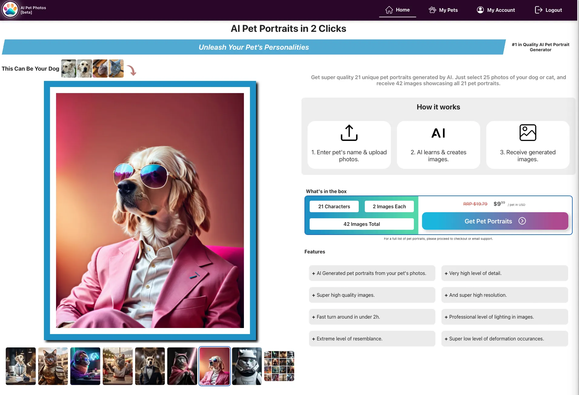 Personal Solo Project: AI Pet Photos screen 